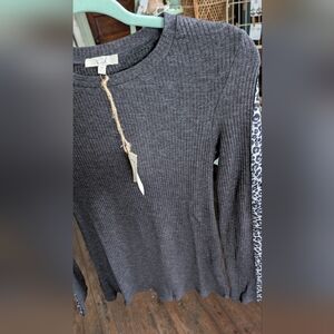 Easel Gray Long Sleeve Ribbed Top
